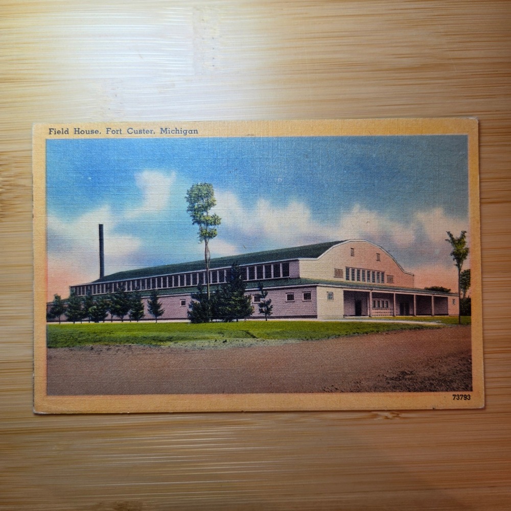 1945 WWII Postcard Field House Fort Custer Michigan Army APO 75th Hospital